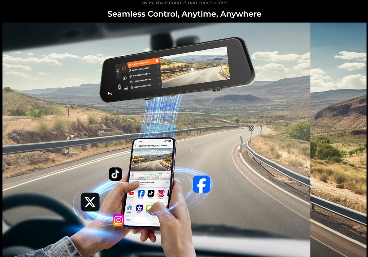 WOLFBOX G900Pro 12MP WiFi Touch Screen Rear View Mirror Dash Cam Smart Mirror