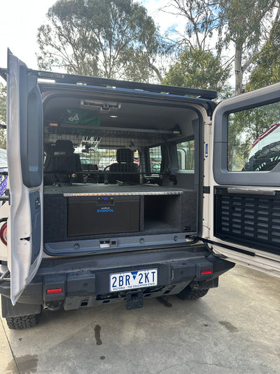 GrenX drawer system with integrated fridge & double bed platform Ineos Grenadier