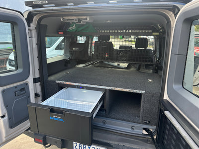 GrenX drawer system with integrated fridge & double bed platform Ineos Grenadier