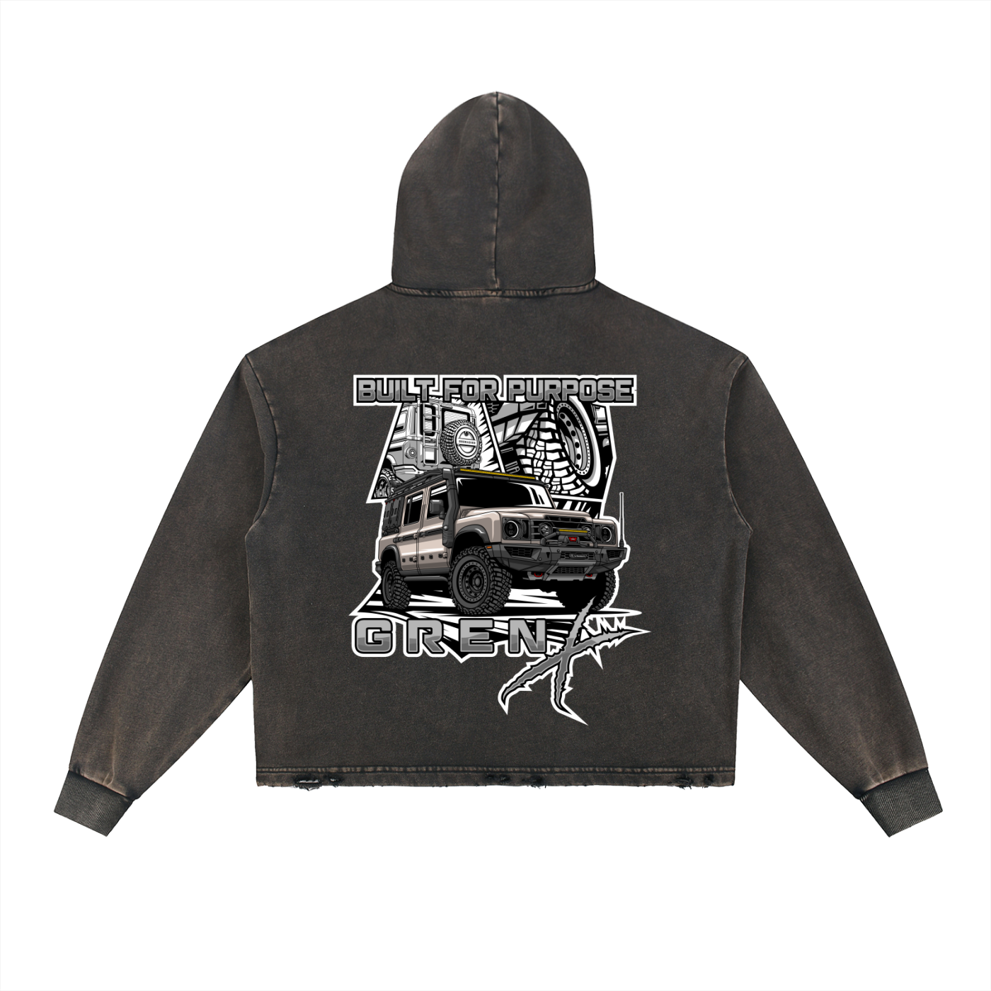 Vintage Washed Frayed-Hem Hoodie